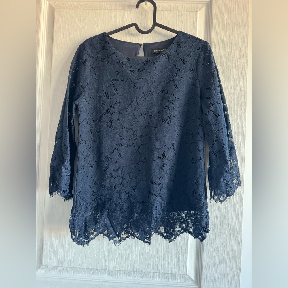 Lace navy blue blouse